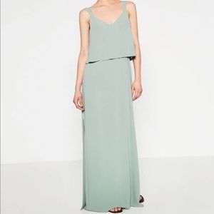Flowy green floor length Zara Basic Collection dress. Size L.